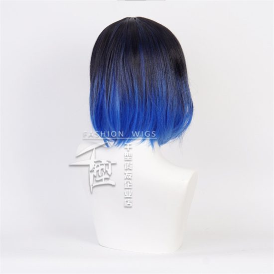 Hashibira Inosuke Short Blue Ombre Wig Demon Slayer Kimetsu no Yaiba Heat Resistant Costume Wigs + Free Wig Cap - Image 3
