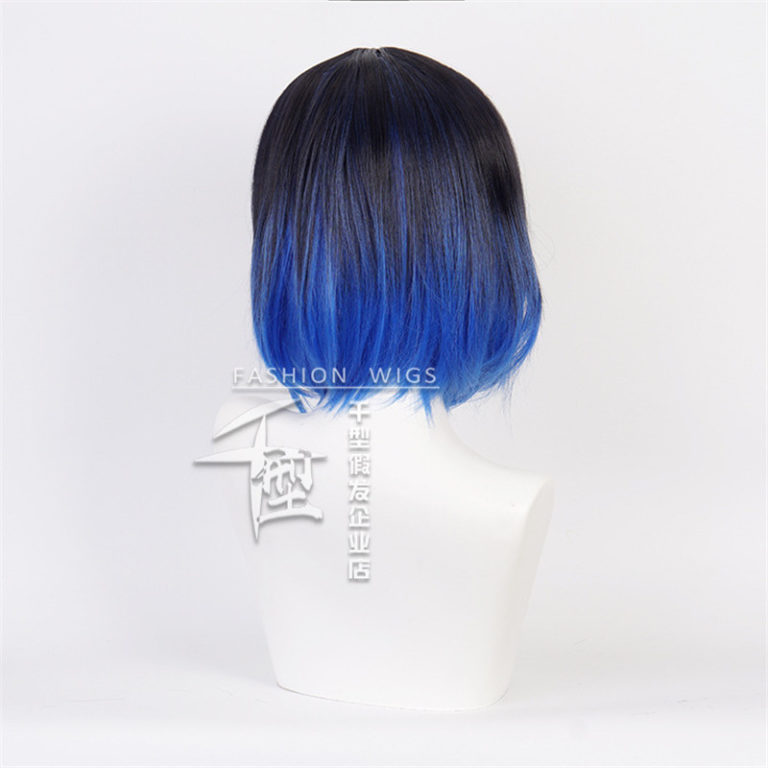 Hashibira Inosuke Short Blue Ombre Wig Demon Slayer Kimetsu no Yaiba Heat Resistant Costume Wigs + Free Wig Cap - Image 3