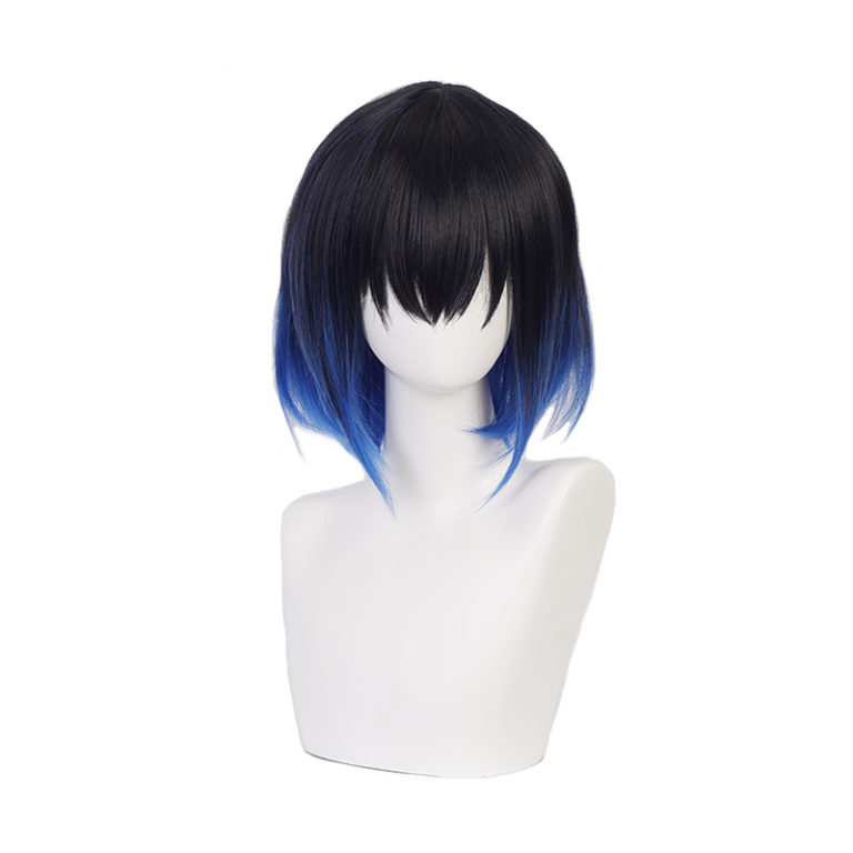 Hashibira Inosuke Short Blue Ombre Wig Demon Slayer Kimetsu no Yaiba Heat Resistant Costume Wigs + Free Wig Cap