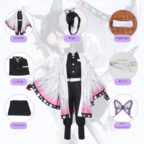 Anime Demon Slayer Kochou Shinobu Kimetsu no Yaiba Tanjirou Nezuko Cosplay Kimono Wig