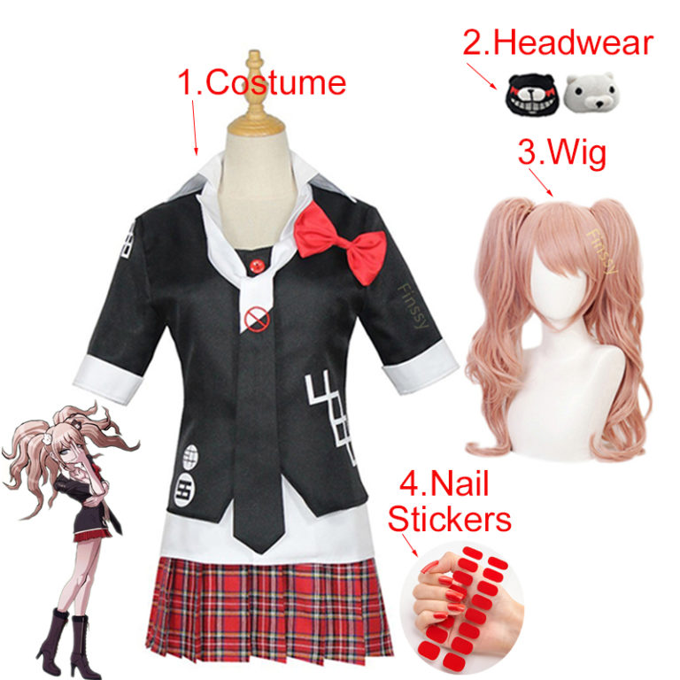 Anime Danganronpa Cosplay Costume Enoshima Junko Uniform Short Skirt Double Tail Braid Wig
