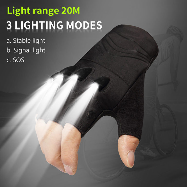 LED Flashlight Gloves Breathable Half Finger For MTB Mountain Cycling Bicycle Gloves Men