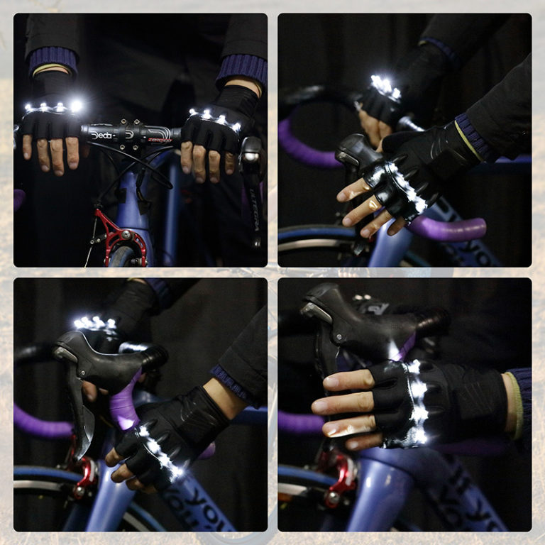 ⁦LED Flashlight Gloves Breathable Half Finger For MTB Mountain Cycling Bicycle Gloves Men⁩ - الصورة ⁦2⁩
