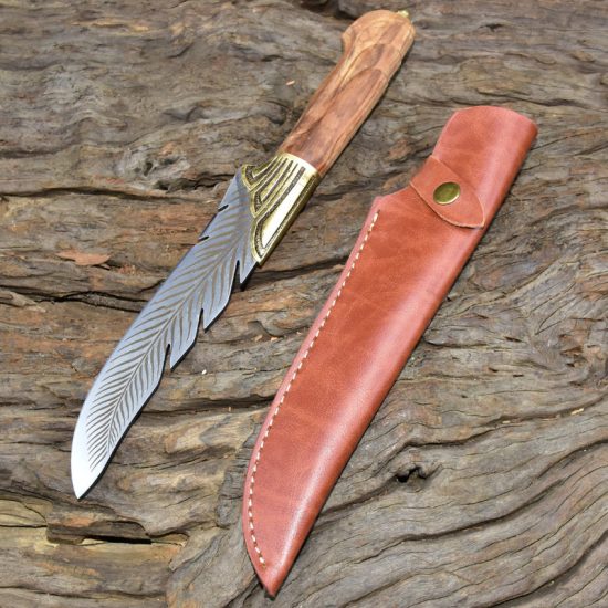 Handmade Hunting Knife With Holster Forged Steel Sharp Beautiful Knife With Patterns - Image 2