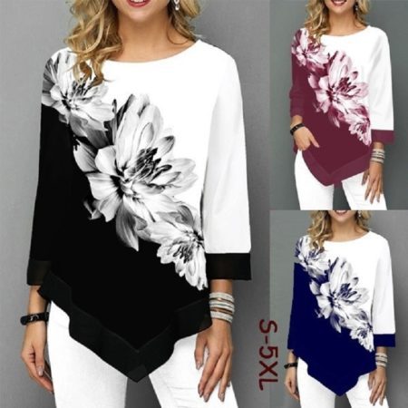 Casual T-shirt Fashion Printed Patchwork Stretch Loose