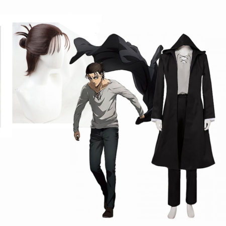 Eren Jaeger Cosplay Costume Anime Attack on Titan Final Season 4 + Wig Black Hooded Suit Shingeki No Kyojin