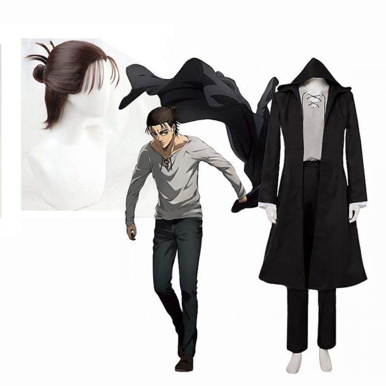 Eren Jaeger Cosplay Costume Anime Attack on Titan Final Season 4 + Wig Black Hooded Suit Shingeki No Kyojin