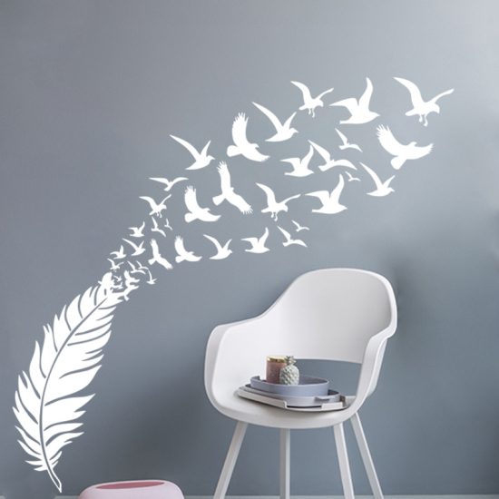 Delicate Feather Bird Decorative Vinyl Wall Stickers Bedroom Decor For Kids Room Decoration Wallstickers