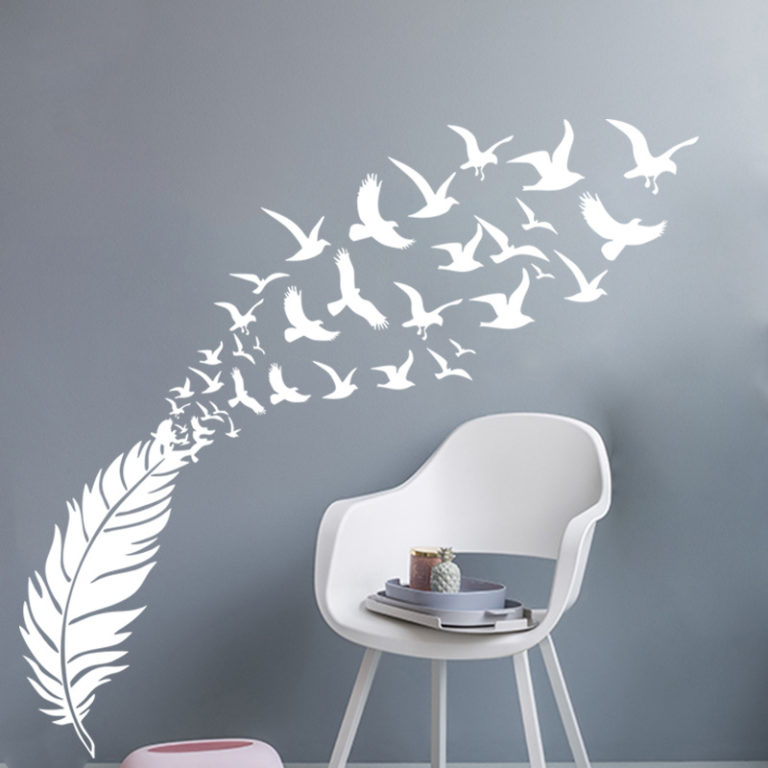 Delicate Feather Bird Decorative Vinyl Wall Stickers Bedroom Decor For Kids Room Decoration Wallstickers
