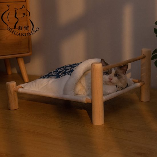 Pet Bed Wooden Cats House Winter Warm Sofa Mat