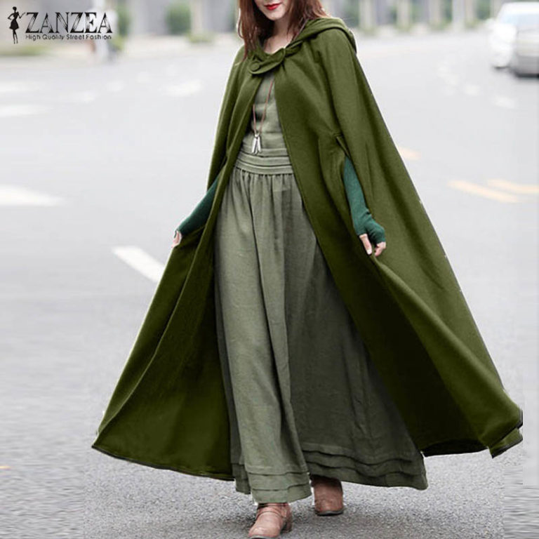 Stylish Long Cape Cloak Hooded Wool Blend Cloak Coat Warm Cosplay Jackets Outwear Windbreaker