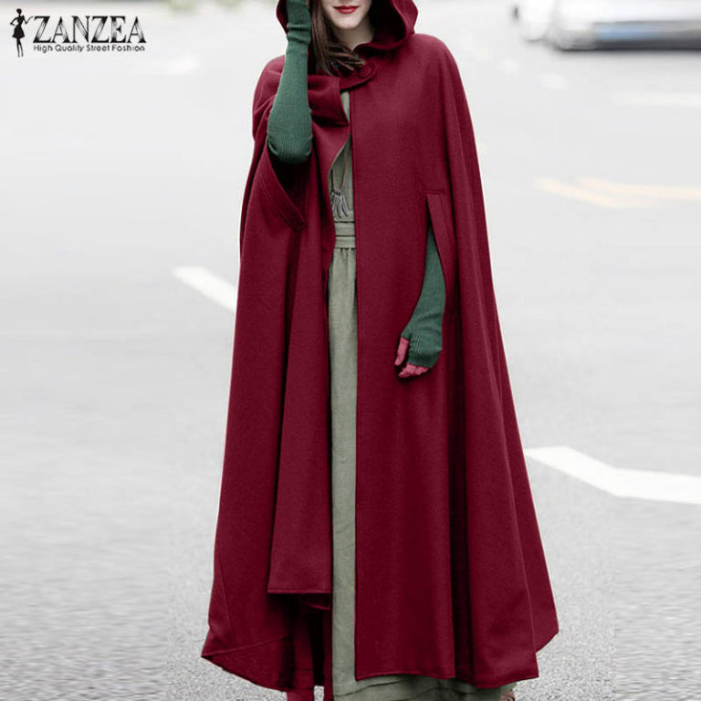 Stylish Long Cape Cloak Hooded Wool Blend Cloak Coat Warm Cosplay Jackets Outwear Windbreaker - Image 3