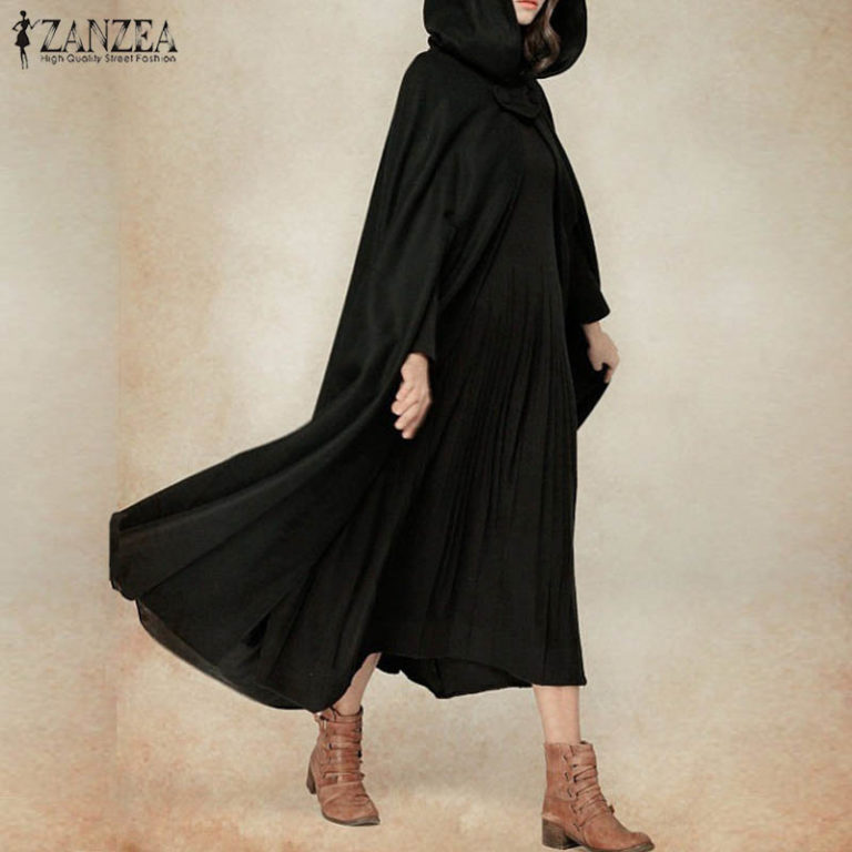 Stylish Long Cape Cloak Hooded Wool Blend Cloak Coat Warm Cosplay Jackets Outwear Windbreaker - Image 4