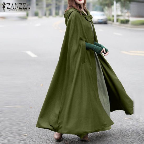 Stylish Long Cape Cloak Hooded Wool Blend Cloak Coat Warm Cosplay Jackets Outwear Windbreaker - Image 2