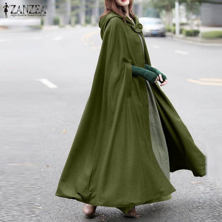 Stylish Long Cape Cloak Hooded Wool Blend Cloak Coat Warm Cosplay Jackets Outwear Windbreaker - Image 2