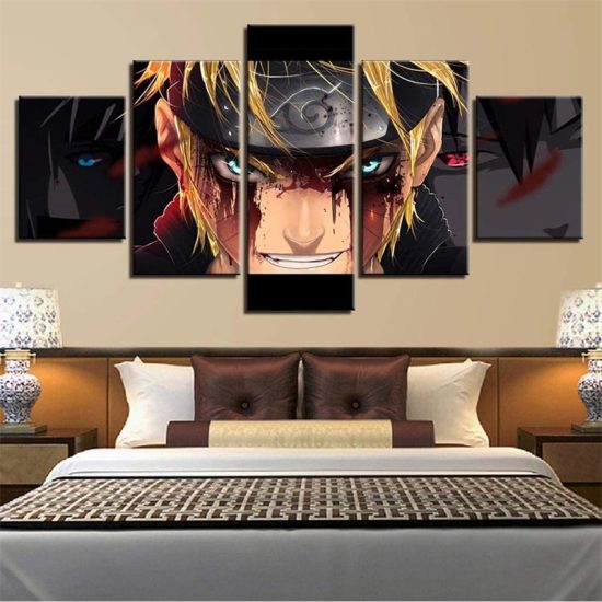 ⁦Anime Naruto Poster Sticker Canvas Painting For Modern Living Room Home Cuadros Decoration 5 Panel⁩ - الصورة ⁦2⁩