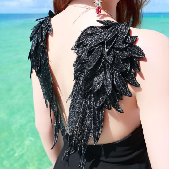 1Pairs New 3D Lace Angles Wing Patches Black White DIY Clothes Patches Soft Wing For Dress Socks Sleeves Decors - Image 2