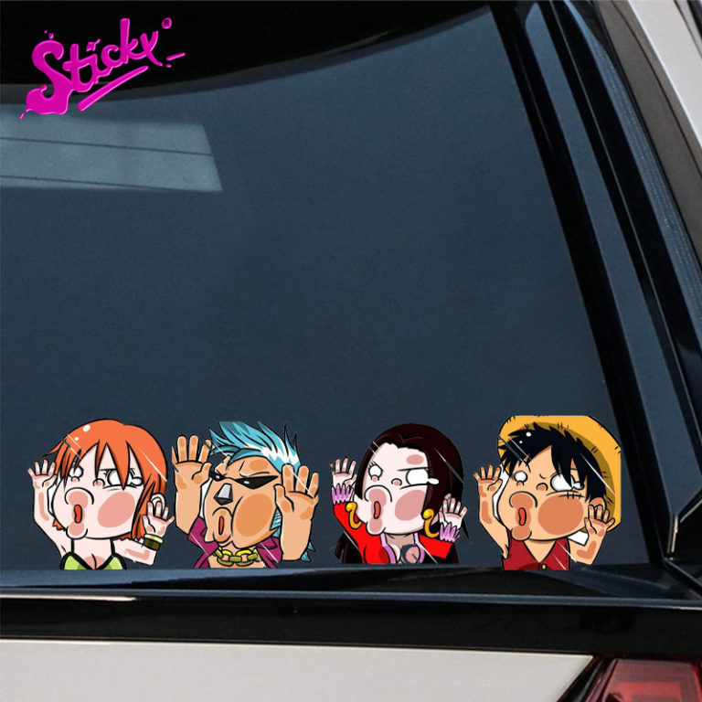 STICKY One Pieces Luffy Funny Anime Peeking Glass Sticker For Car Window Laptop Hydroflask Waterbottle PVC