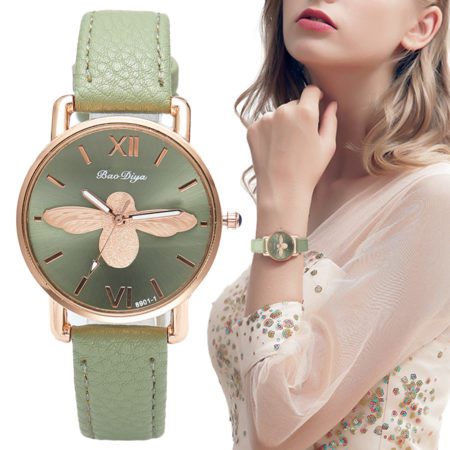 Simple Little bee Design Watches Leather Fashion Casual Girls Quartz Clock