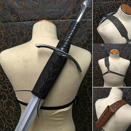 Medieval Sword Shoulder Back Sheath Scabbard Frog Holder For Adult Men Larp Warrior Costume Rapier Leather