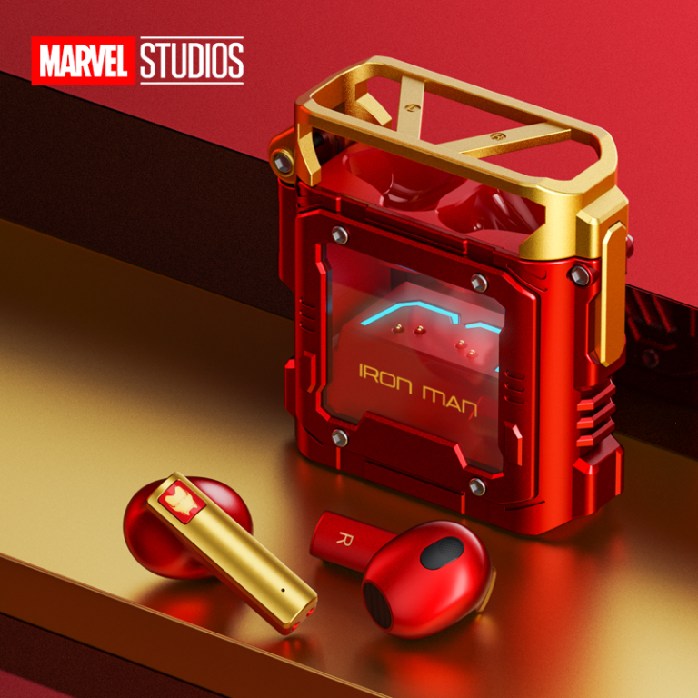 Disney Iron Man Gaming Earphones Wireless Bluetooth 5.3 Noise Reduction Headphones BTMV08 Rotatable Metal Headset HIFI Stereo Sound