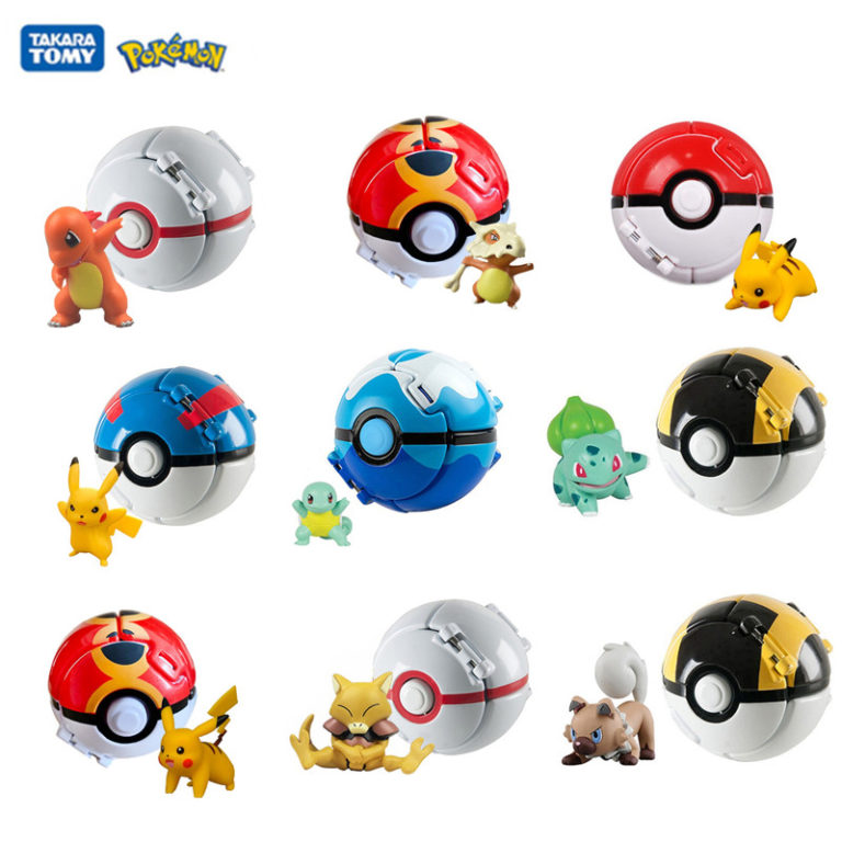 Anime Pokemon Figure 12 Styles Tomy Pokeball Pikachu Squirtle Pocket Monster Variant Elf Ball Toy Action Model Gift Bulk Buy