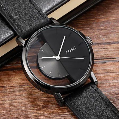 Unique Creative Half Transparent Watch For Men Women Couple Geek Stylish Leather Wristwatch Fashion Quartz-watch