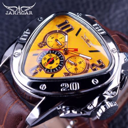 Geometric Triangle Case Brown Leather Strap 3 Dial Men Watch Top Brand Luxury Automatic Watch Clock