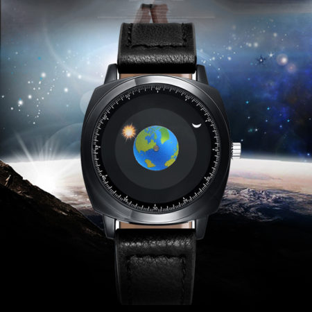 Creative Design Rotating Earth Dial Watch Silicone Leather Quartz Sports Watch Relogio Masculino