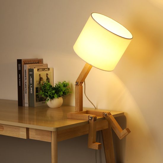 Shape Robot Wooden Table Lamp Holder 110-240V For Modern Desk Table Lamp Parlor Indoor Study Night Light