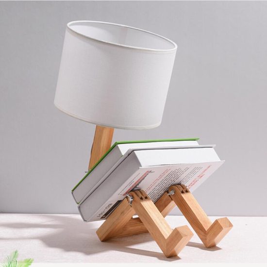 Shape Robot Wooden Table Lamp Holder 110-240V For Modern Desk Table Lamp Parlor Indoor Study Night Light - Image 4
