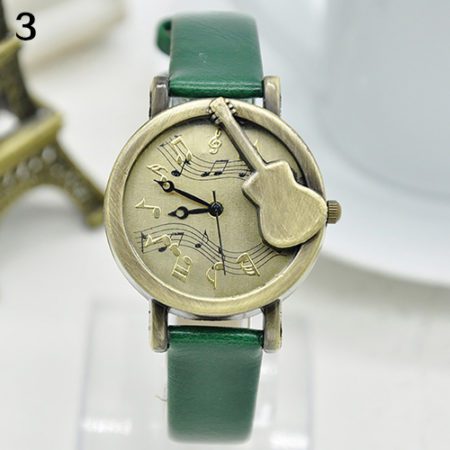 Quartz Wrist Watch For Men And Women Vintage Guitar No Number Pointer Note Dial Casual