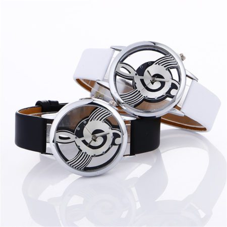 Engraving Hollow stylish For Lady Wrist Watches simple casual Musical Note Painted Leather