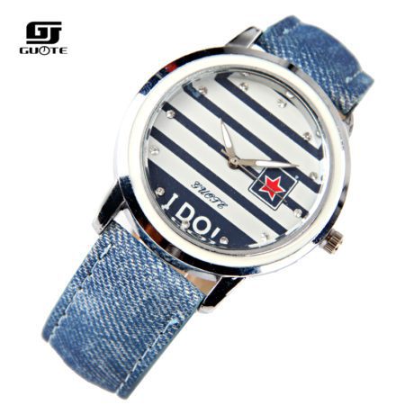 Famous Brand Stripe Star Casual Quartz Watch Fabric Lether Ladies Hour