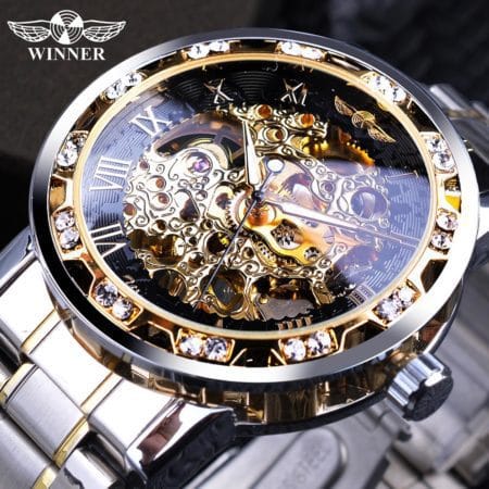 Winner Transparent Fashion Diamond Design Mechanical Wrist Watch