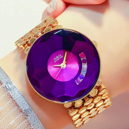 Famous Luxury Brand Crystal Diamond Stainless Steel Ladies Purple Watches for Woman Wristwatch