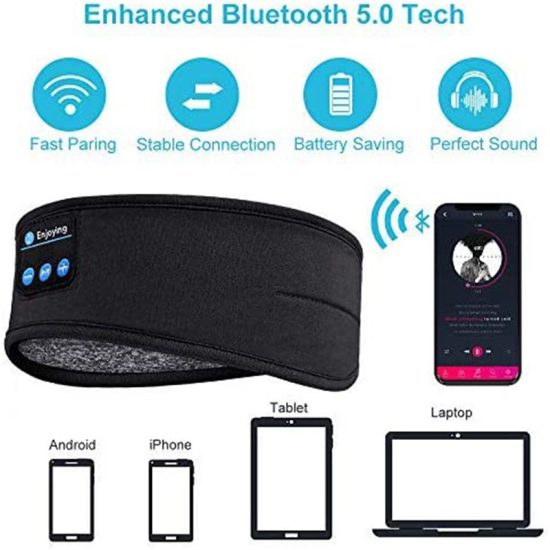 Bluetooth Headphones For Sports And Sleeping Headband Thin Soft Elastic Comfortable Wireless Earphones Eye Mask for Side Sleeper - Image 4