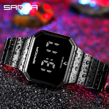 SANDA Electronic Watch New Fashion For Men And Women LED Light touch Square Screen Waterproof