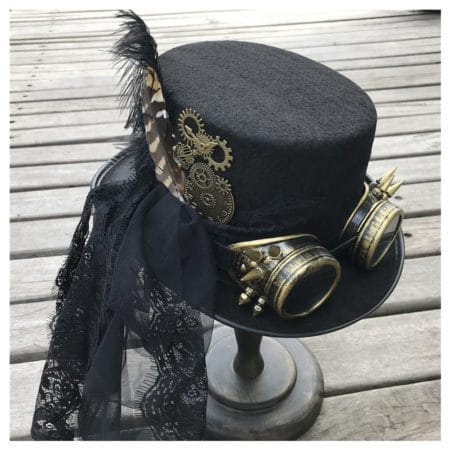 Top Fashion Hat Handmade With Gear Glasses and Lace Stage Magic Hat For Party Size 57CM Steampunk Hat