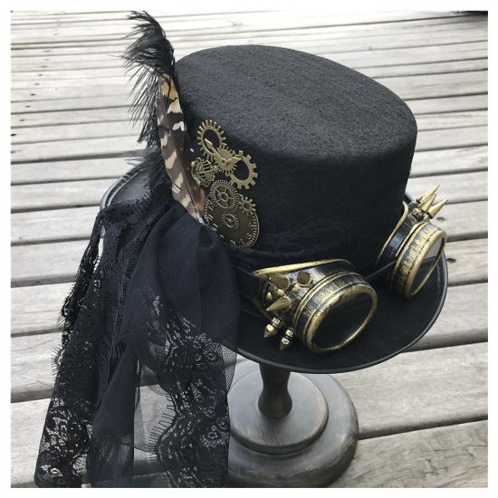 Top Fashion Hat Handmade With Gear Glasses and Lace Stage Magic Hat For Party Size 57CM Steampunk Hat