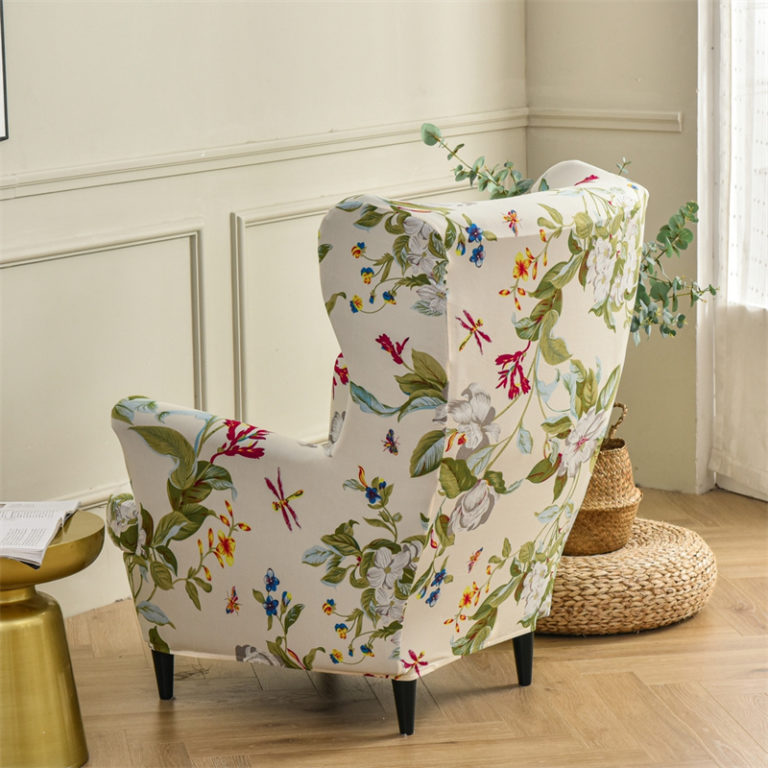 Floral Print Wing Chair Cover Removable Stretchy Wing Armchair Covers Chaise Lounge Cover with Seat Cushions Covers - Image 3