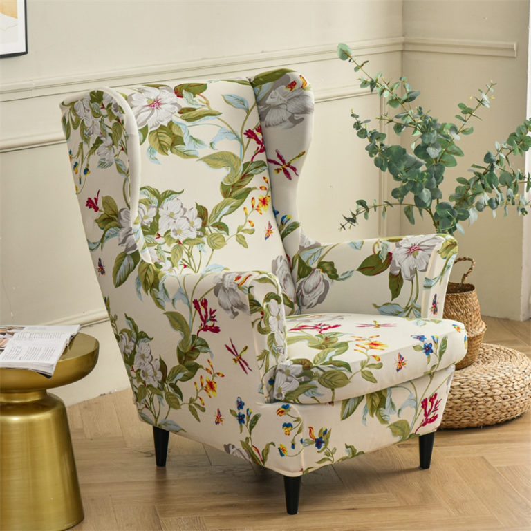 Floral Print Wing Chair Cover Removable Stretchy Wing Armchair Covers Chaise Lounge Cover with Seat Cushions Covers - Image 2