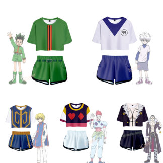 Anime Hunter x Hunter Crop Top Killua Zoldyck Jerseys Kurapika Cosplay Hisoka Gon Freecss Shorts Top Belly T-shirt Sportswear