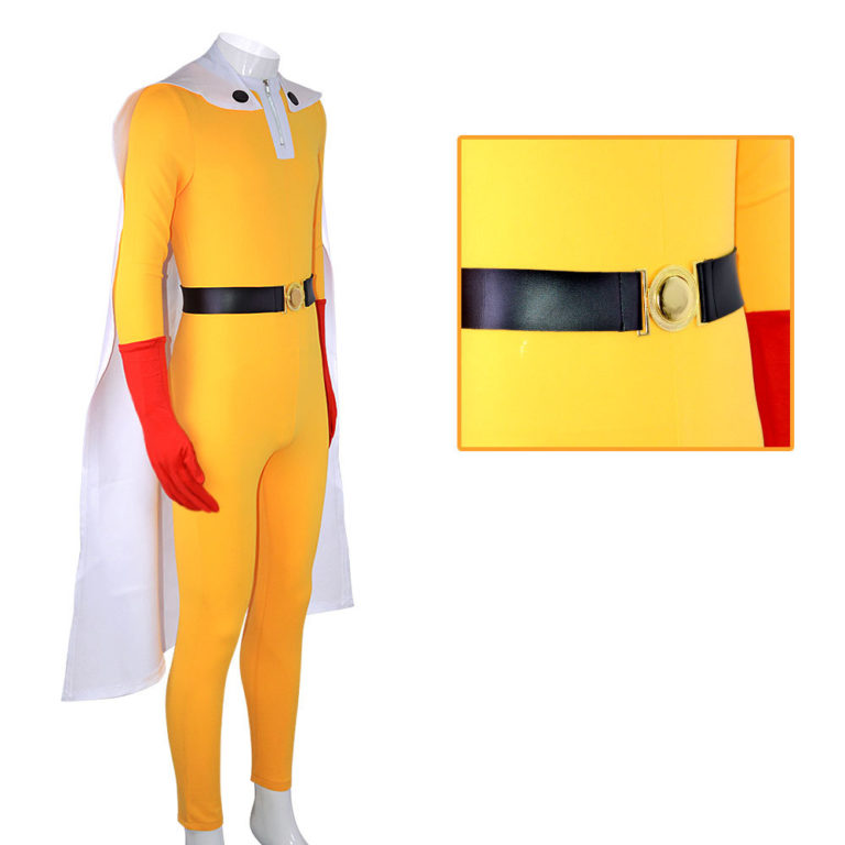Anime One Punch Man Cosplay Costumes Saitama Yellow Jumpsuit with White Cloak Cosplay Costumes - Image 2