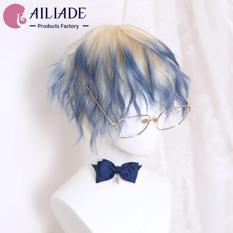 Synthetic Short Curly Wigs From AILIADE for Men Boys Girls Blonde Blue Dark Green Hair Heat Resistant Daily Party Anime Cosplay Wig