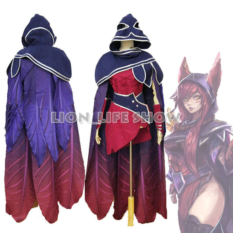 Game LOL Xayah The Rebel Hooded Cloak Cosplay Costume Full Set