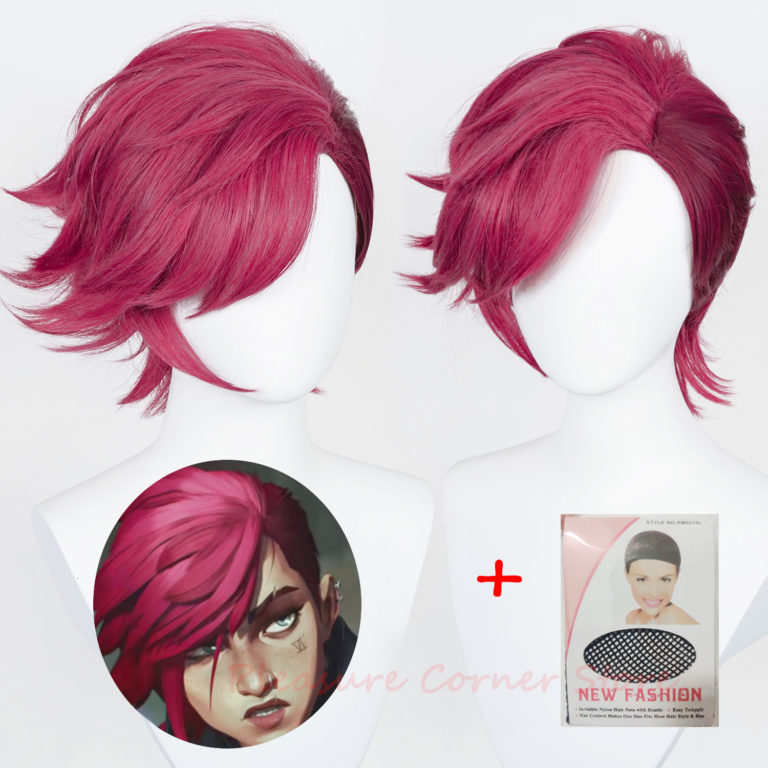 Game LOL Arcane Cosplay Wig Deep Rose 30cm Short Heat Resistant Synthetic