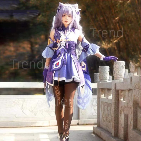 Liyue Qixing Keqing Cosplay Costume Ke Qing Outfit Include Dress Wig for Keqing Anime Genshin Impact