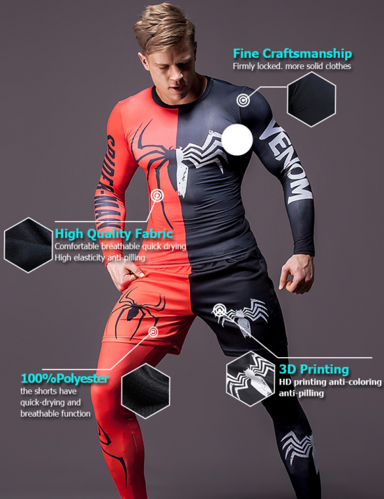 Men Sportswear Superhero Compression Quick Dry Joggers Training Gym Fitness